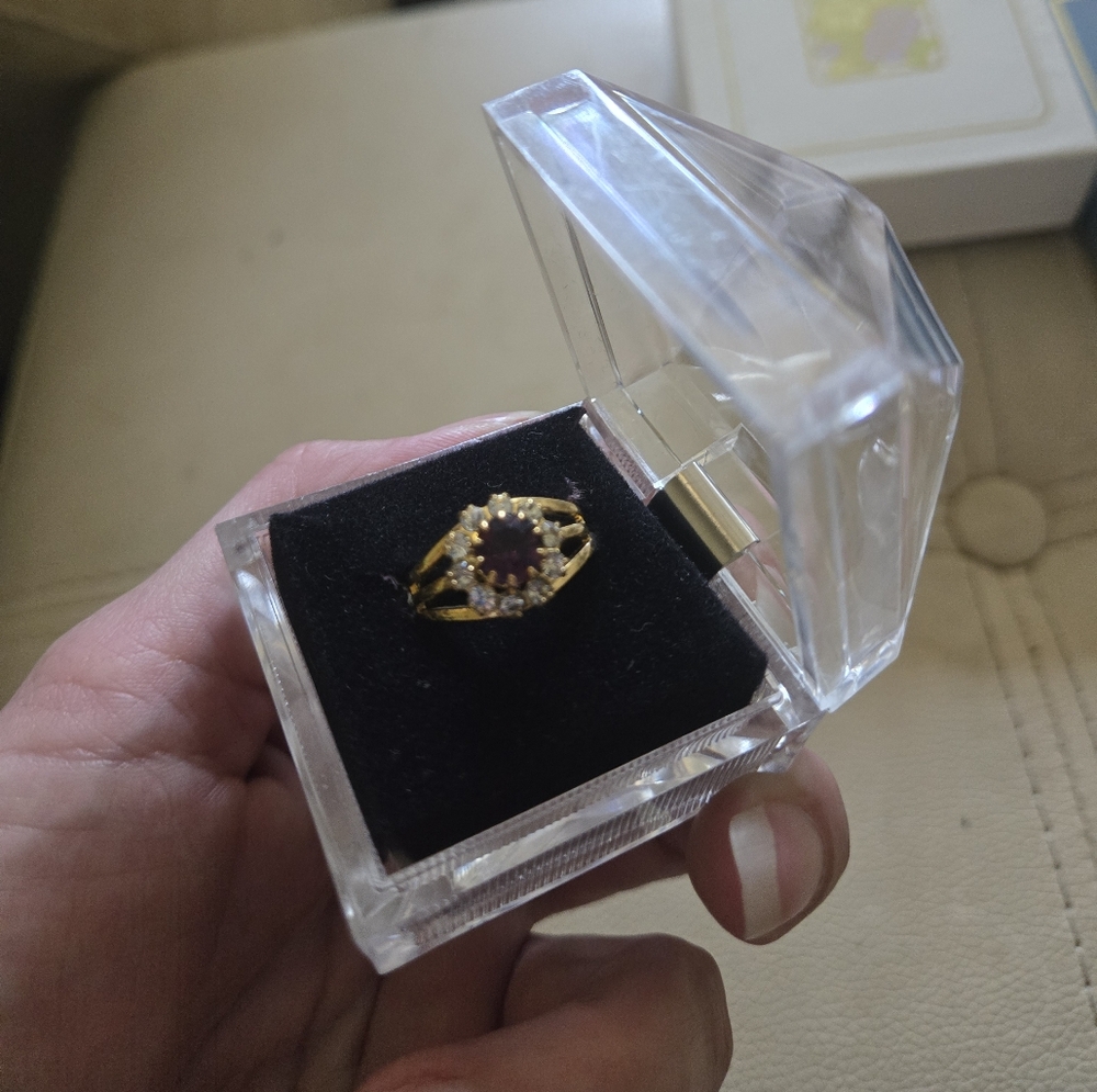 Adjustable Gold Tone Ring With Purple Stone